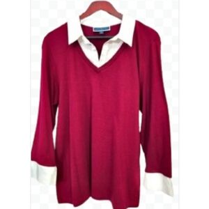 Karen Scott Burgundy Collared  Classic 2 Layer Top Sz 1X